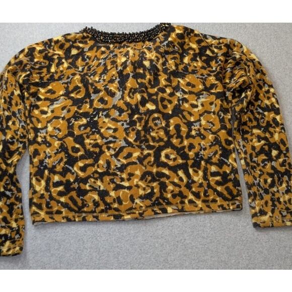Magaschoni Womens Cashmere Sweater Cardigan L Animal Print Beaded Collar Mobwife - Picture 2 of 16